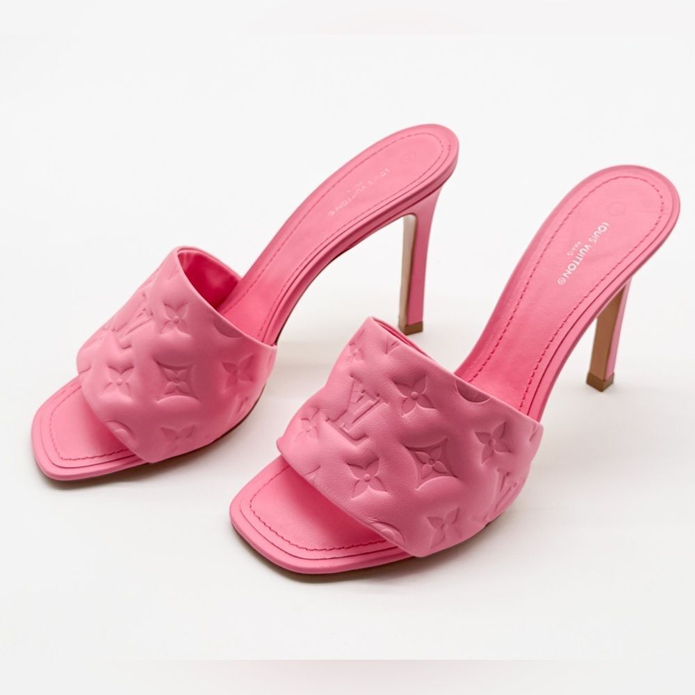 Louis Vuitton Revival Mule Heel Sandals Pink Monogram Embossed Leather EU 40 - Picture 3 of 15